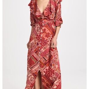 Free People Red and White Lennon  Maxi Wrap dress